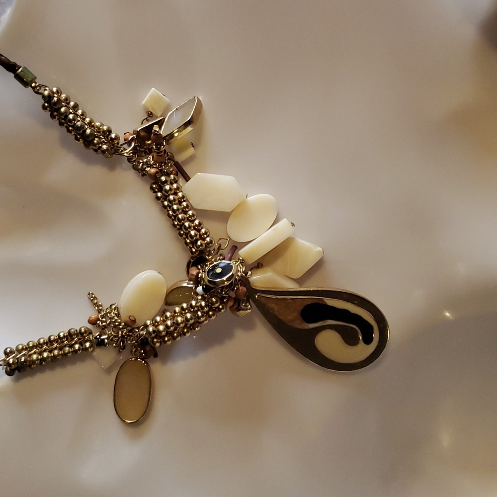 Statement Yin-Yang Tao Design Necklace Colors Gold, Browns, Beige
